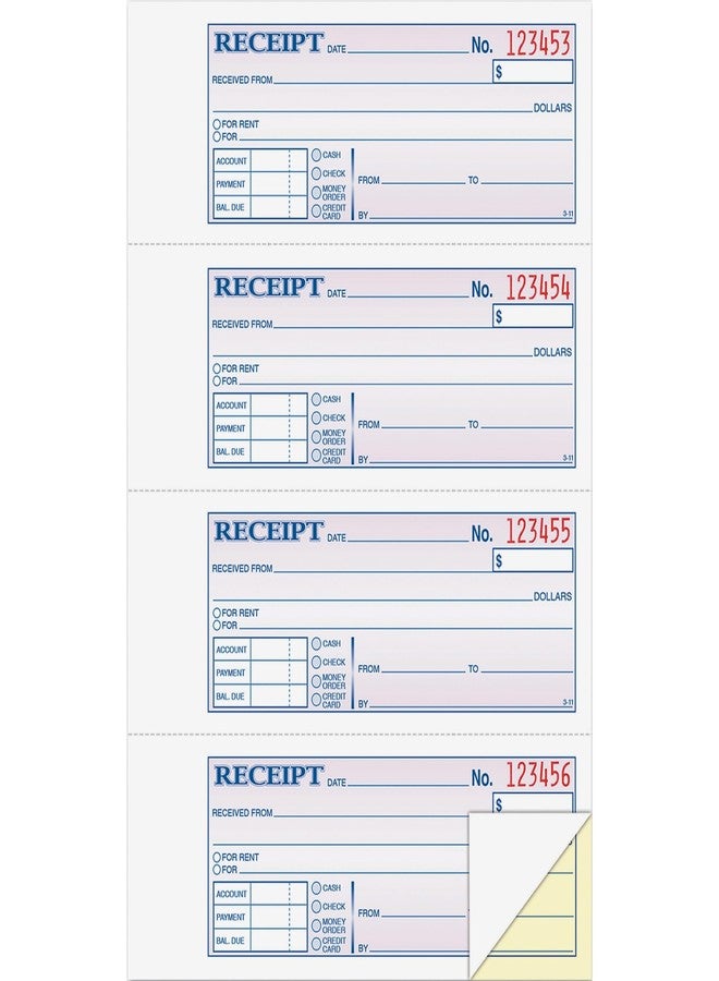 Adams Money and Rent Receipt Book, 2-Part, Carbonless, White/Canary, 7-5/8" x 10-7/8", Bound Wraparound Cover, 200 Sets per Book, 4 Receipts per Page (DC1182) - Image 1